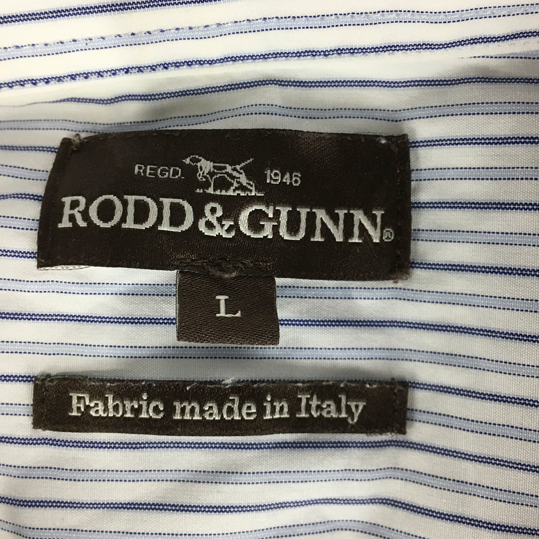 Rodd & Gunn Mens Shirt Size L Blue White Striped Long Sleeve Button-Up Pocket