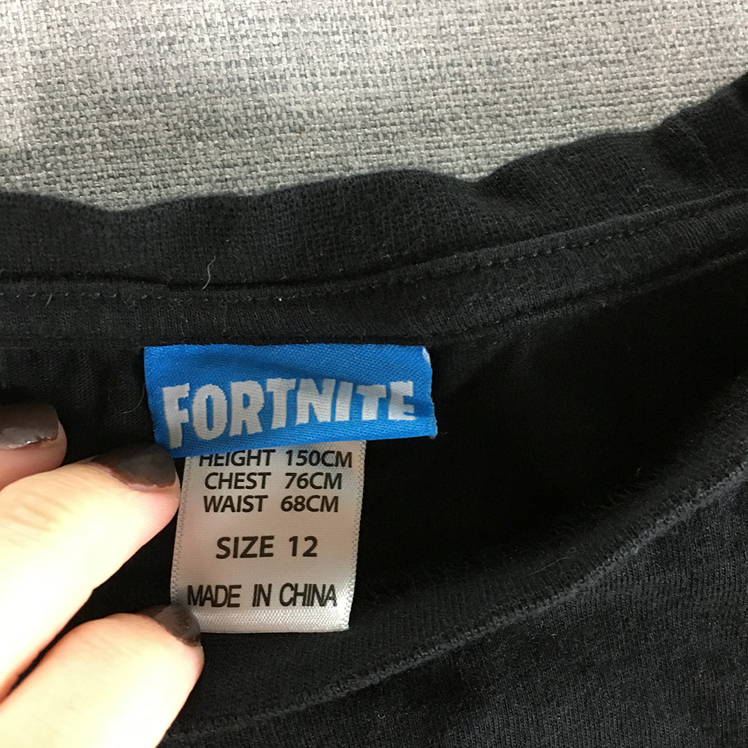 Fortnite Kids Boys T-Shirt Size 12 Black Logo Crew Neck Short Sleeve Top