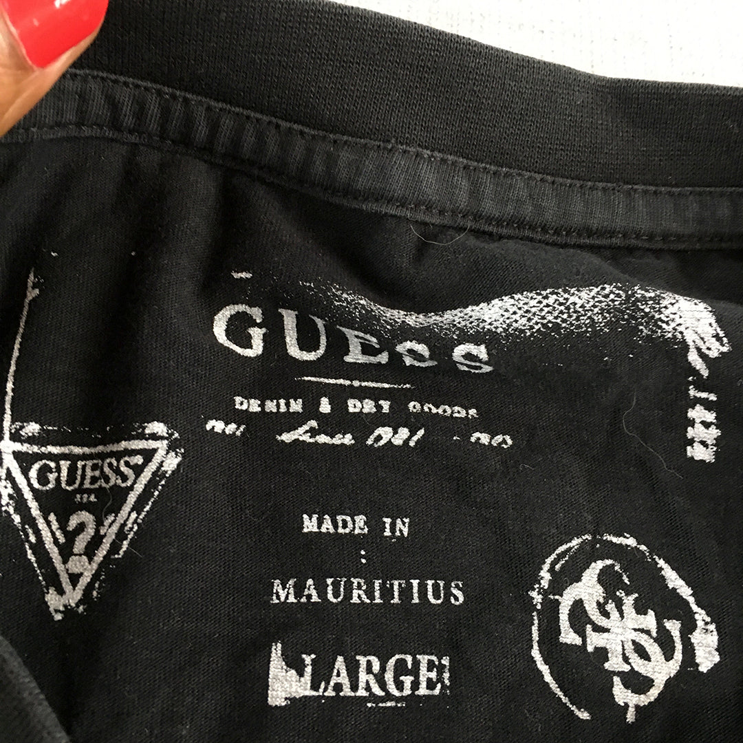 Guess Jeans Summer 2009 Mens T-Shirt Size L Black Logo Union Jack Grunge