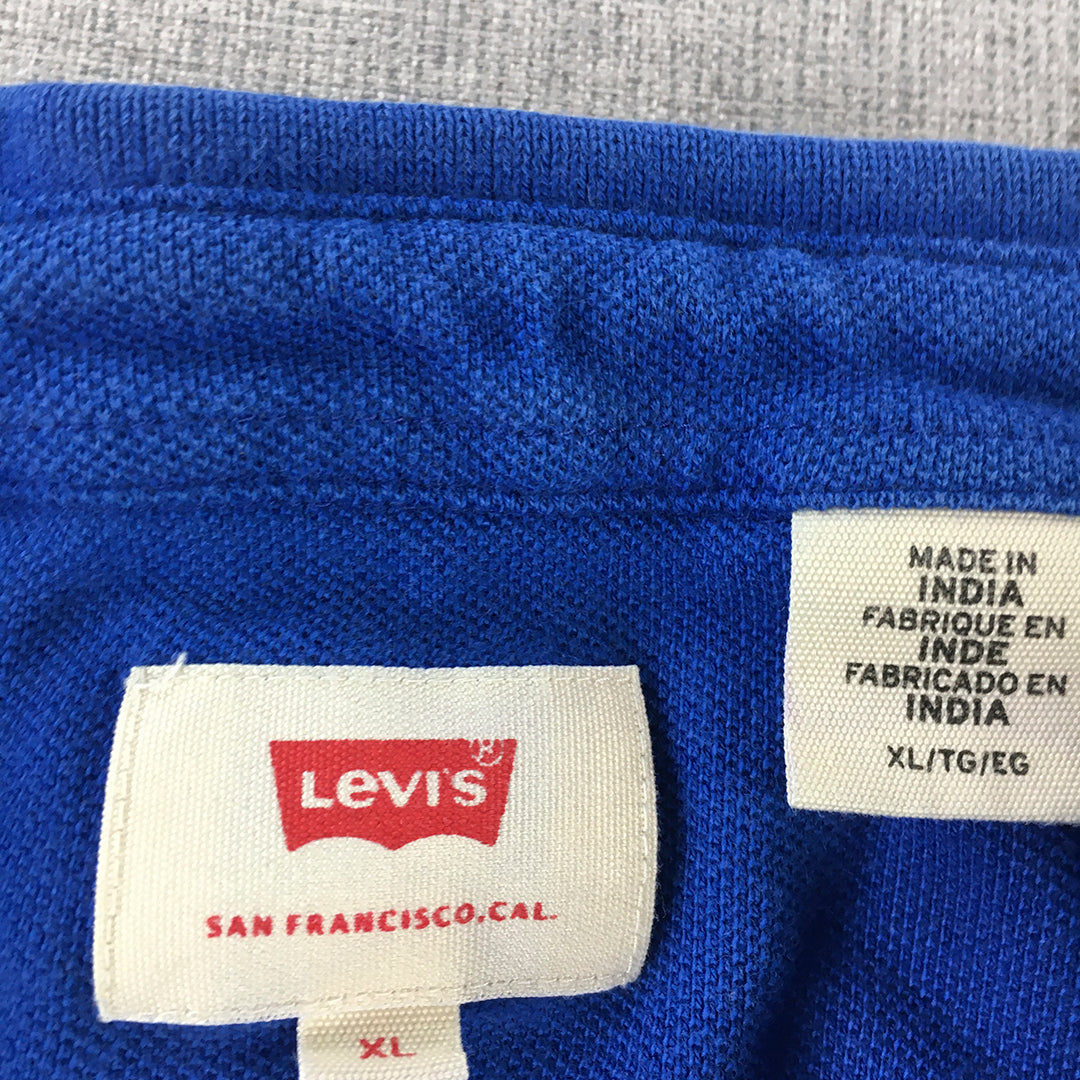 Levi's Mens Polo Shirt Size XL Blue Logo Collared Short Sleeve Rugby