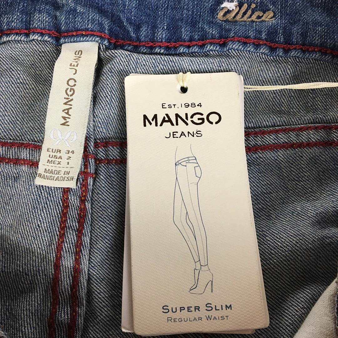 NEW Mango Womens Skinny Jeans Size 28 x 31 Light Wash Stretch Denim