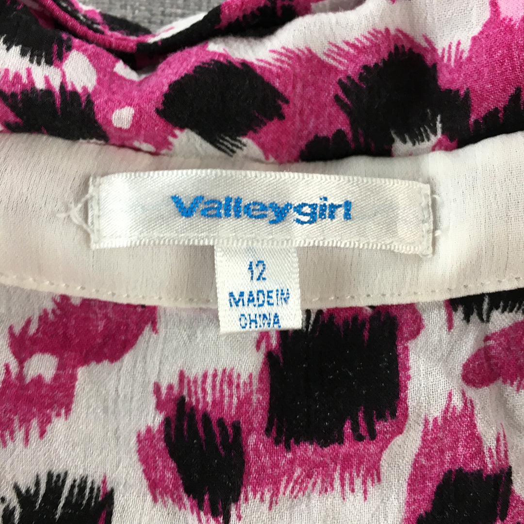 Valleygirl Womens Top Size 12 Pink White Dot Button-Up Sleeveless Shirt