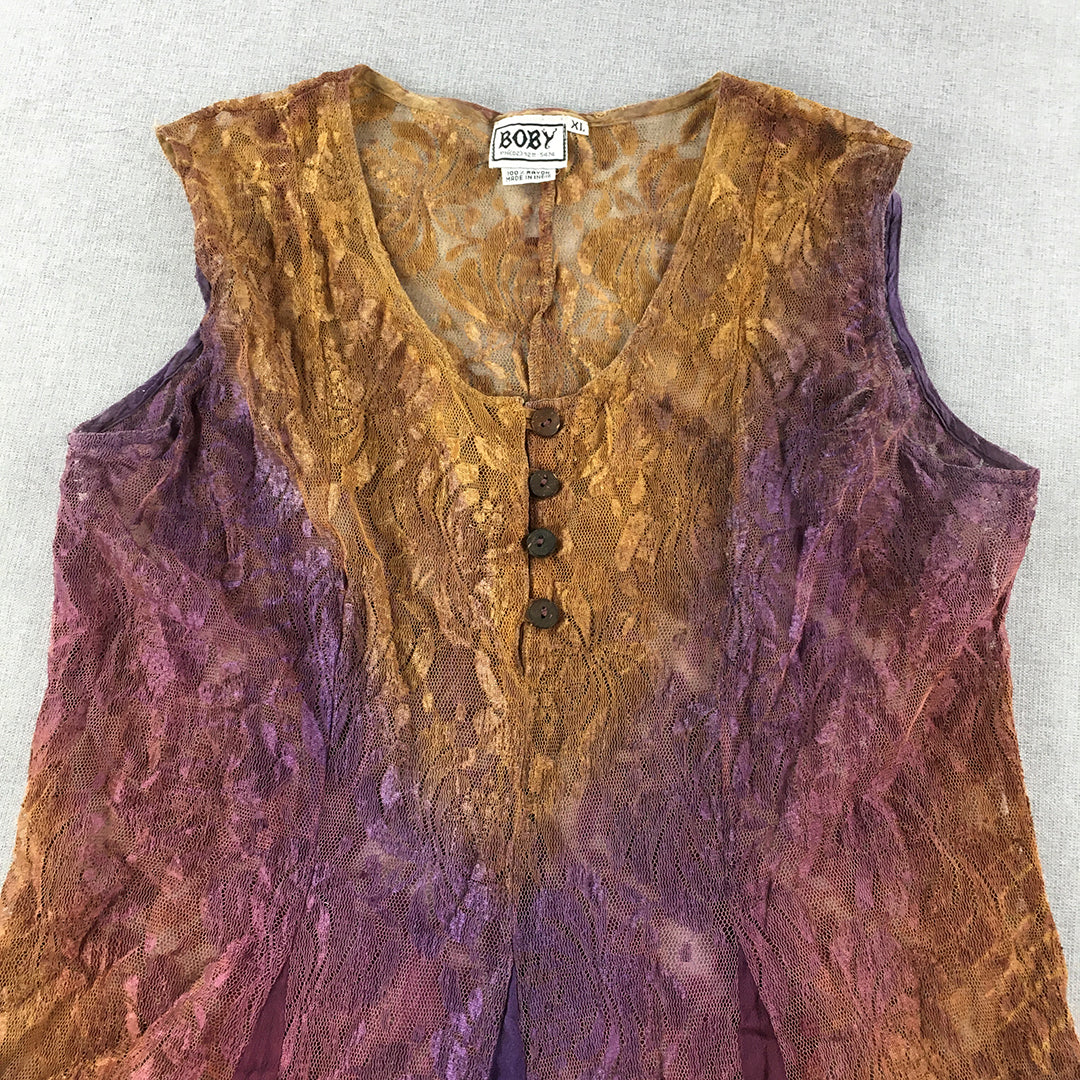 Vintage Boby Womens Dress Size XL Purple Brown Mini Sleeveless