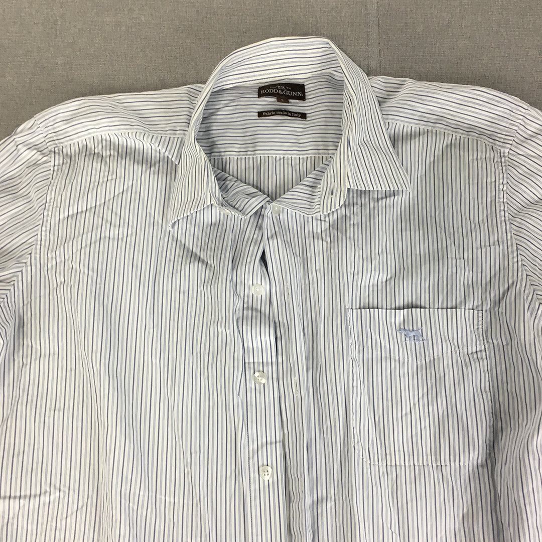 Rodd & Gunn Mens Shirt Size L Blue White Striped Long Sleeve Button-Up Pocket