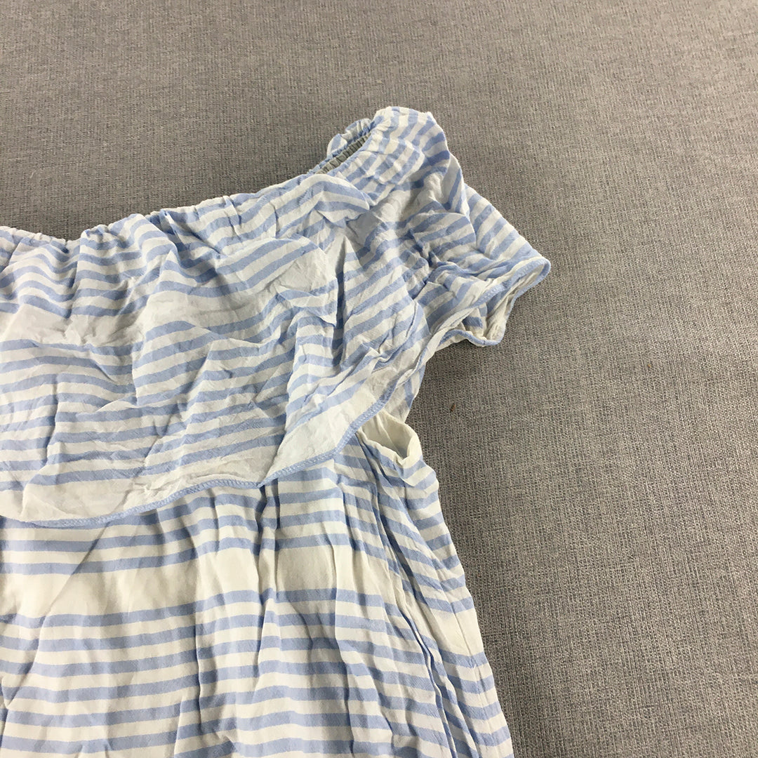 Witchery Womens Mini Dress Size 10 White Blue Striped Off The Shoulder A-Line