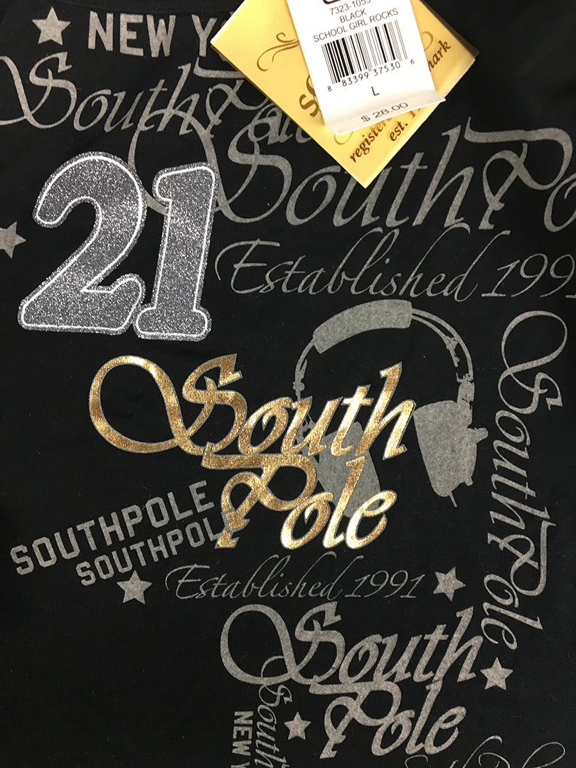 NEW OLD STOCK South Pole Womens T-Shirt Size L Black Gold Logo Y2K