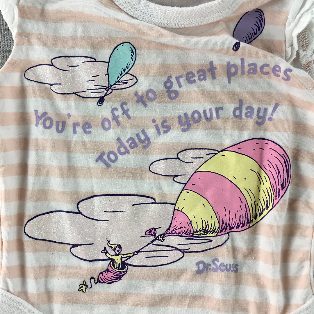 Dr. Seuss Baby Girls Bodysuit Size 000 Pink White Striped One-Piece