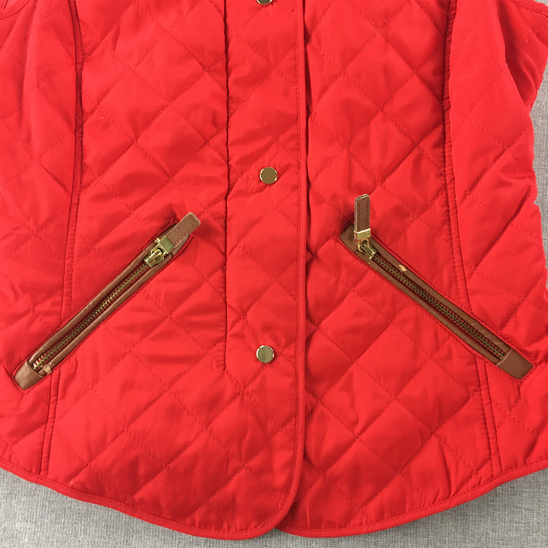 Zara Womens Quilted Vest Size XS Red Zip-Up Sleeveless Jacket Gilet