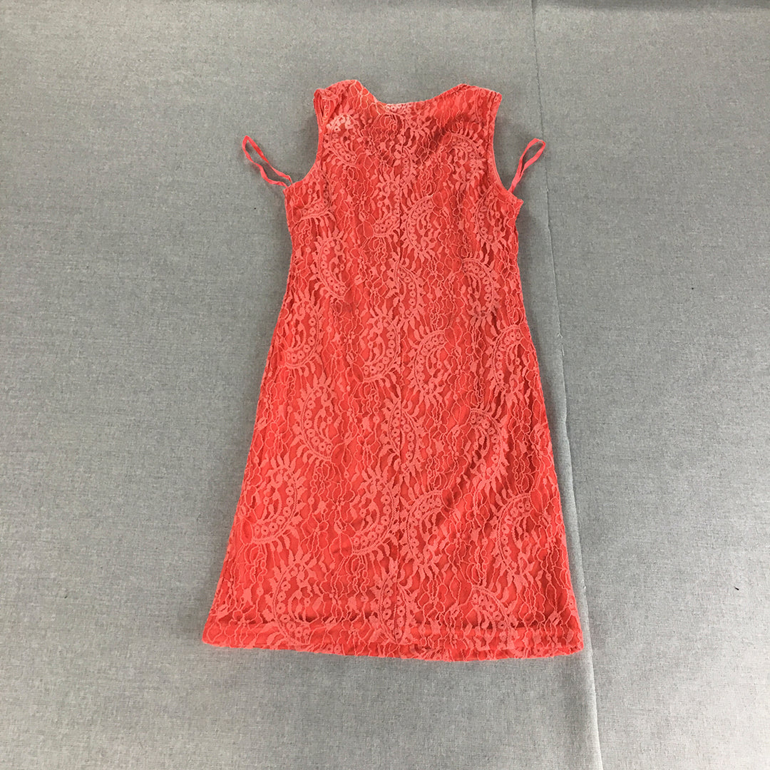 Grace Fashions Womens Mini Dress Size 10 Coral Red Floral Lace Sleeveless