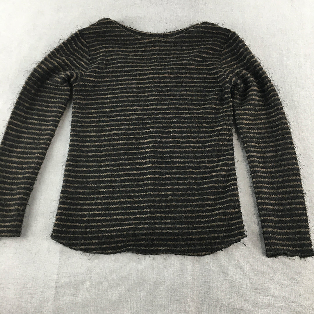 Billions & Trillions Womens Knit Sweater Size S Black Brown Striped Jumper