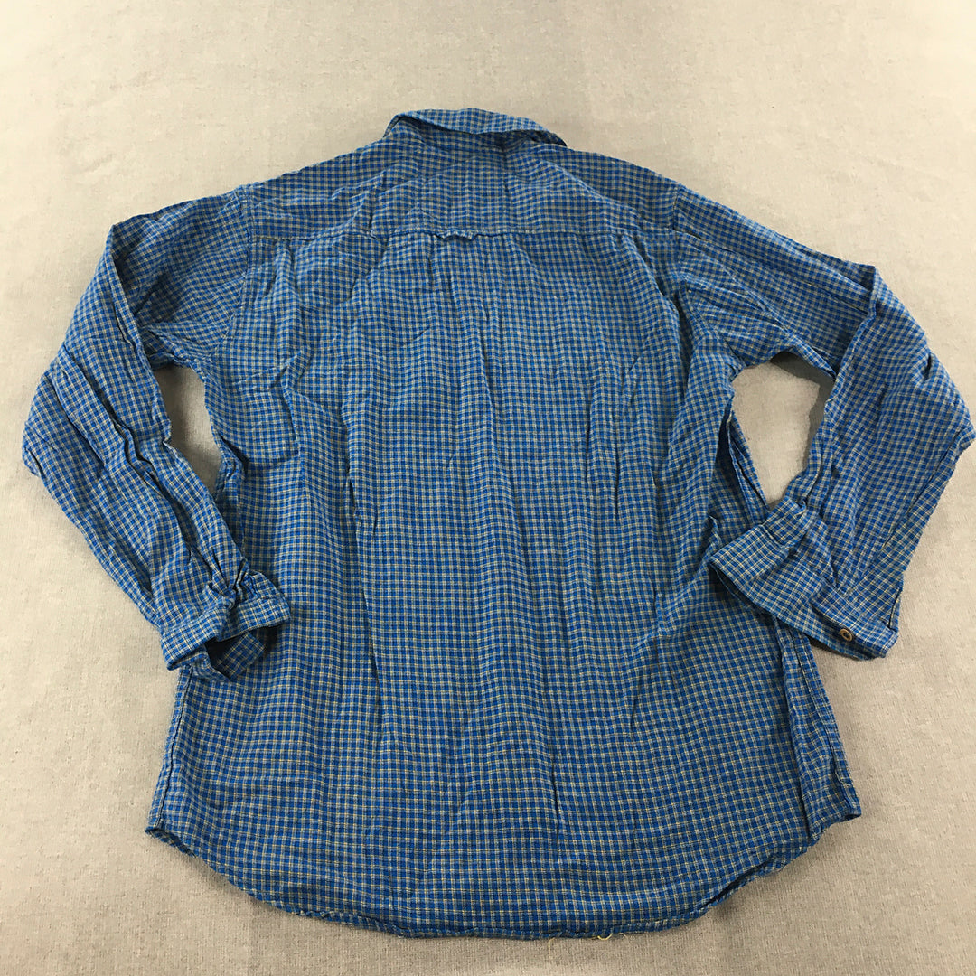 Zara Man Shirt Size XL Slim Fit Blue Checkered Long Sleeve Button-Up Collared