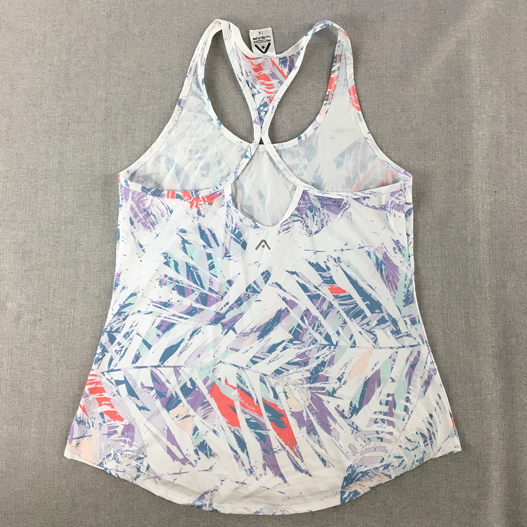 Rockwear Womens Tank Top Size 14 White Purple Floral Palm Sleeveless Shirt