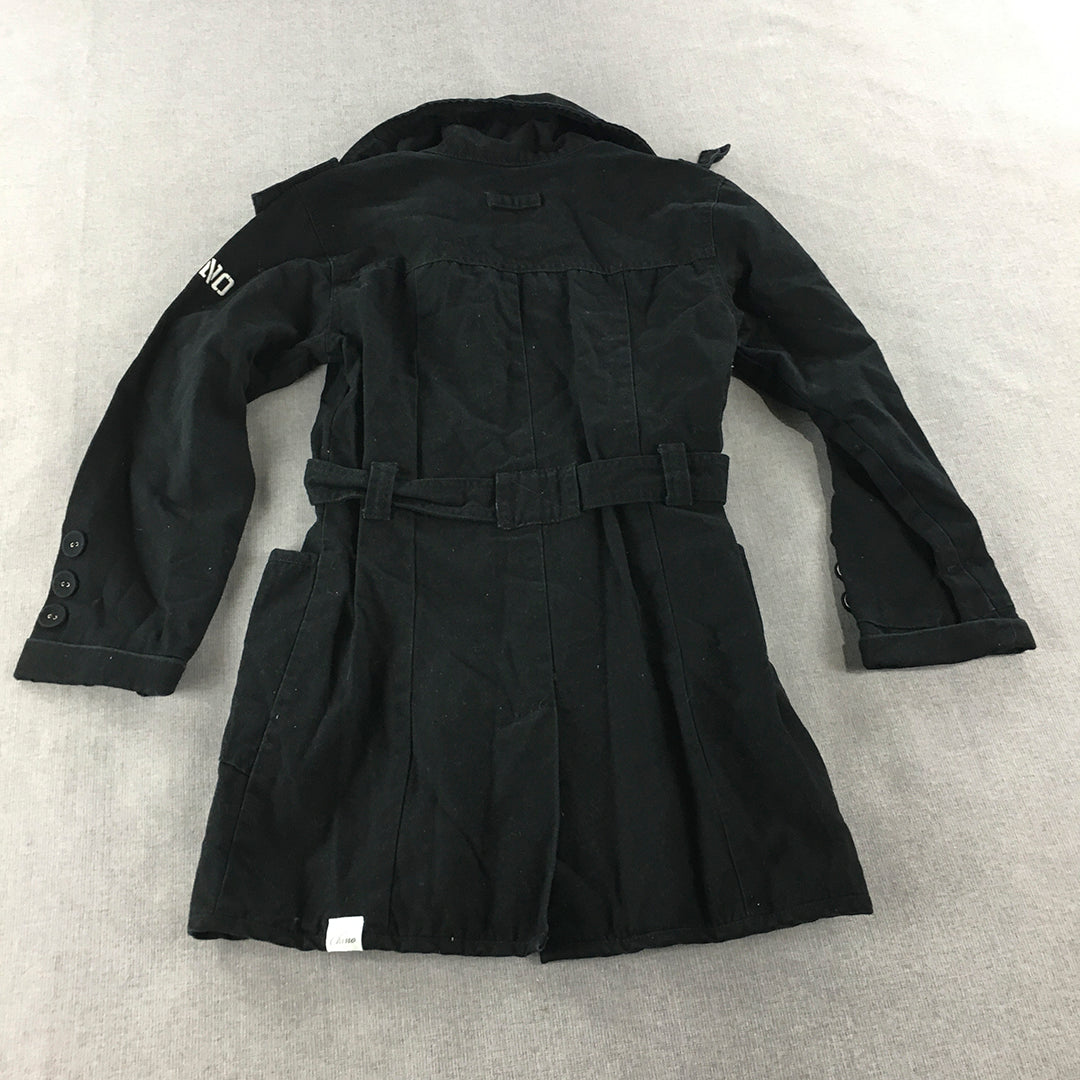 Chino Kids Girls Pea Coat Size 12 Years Black Belted Trench Collared