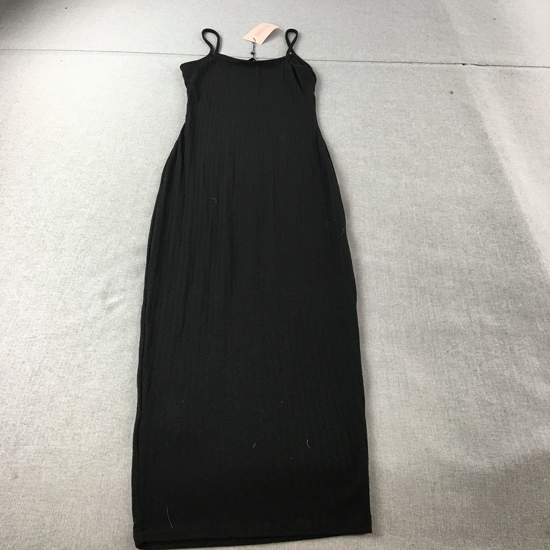 NEW Missguided Womens Bodycon Dress Size 8 Black Knit Sleeveless Midi