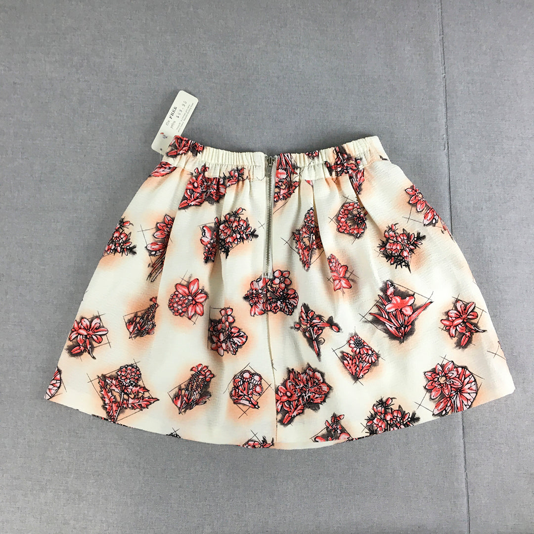 NEW Young Mi Womens Mini Skirt Free Size White Red Floral A-Line Pleated Korean