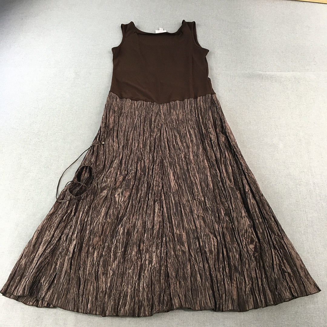 Philosphy Womens Dress Size 12 Brown Pleated Fit & Flare Knee Length