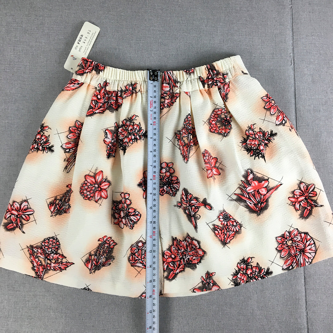 NEW Young Mi Womens Mini Skirt Free Size White Red Floral A-Line Pleated Korean