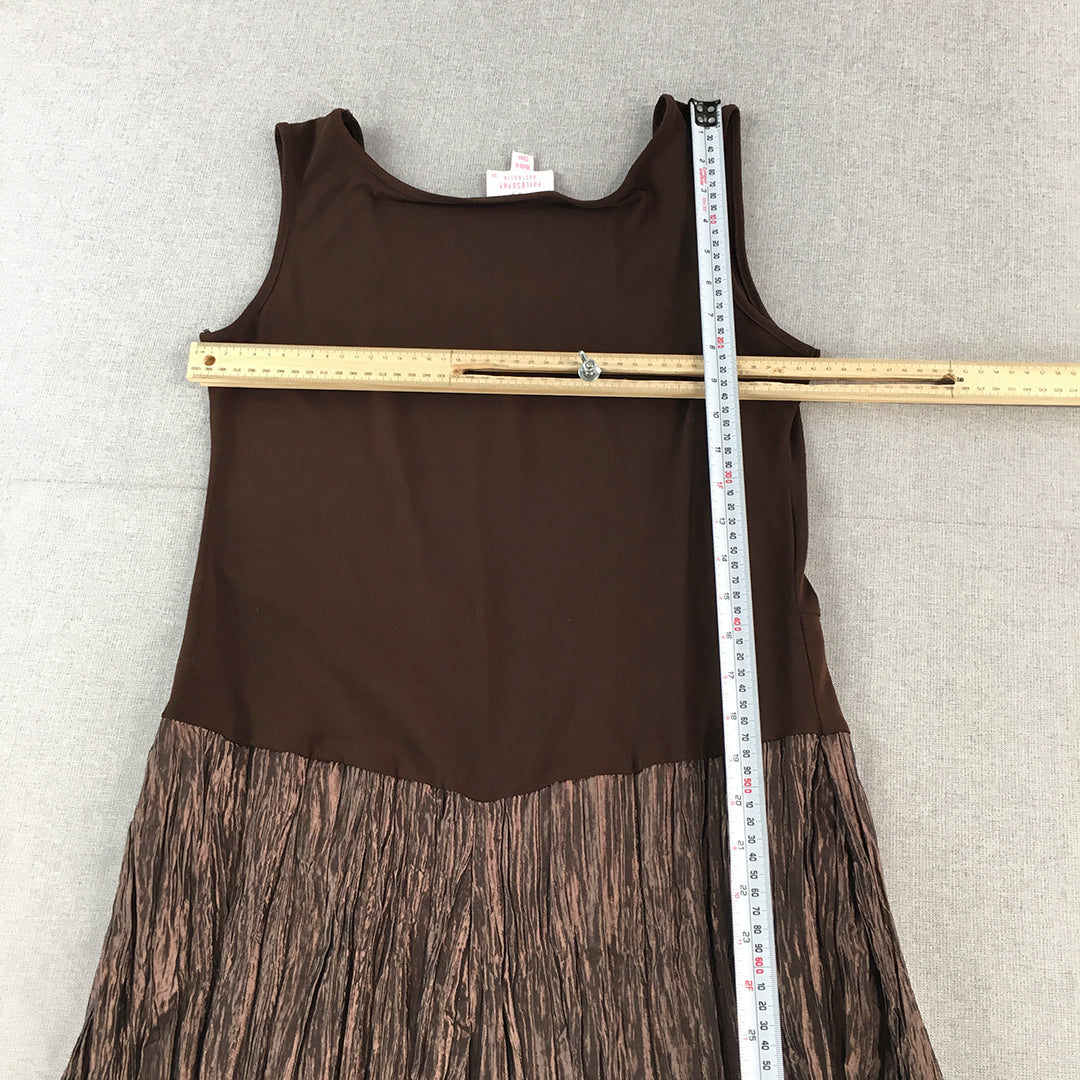 Philosphy Womens Dress Size 12 Brown Pleated Fit & Flare Knee Length