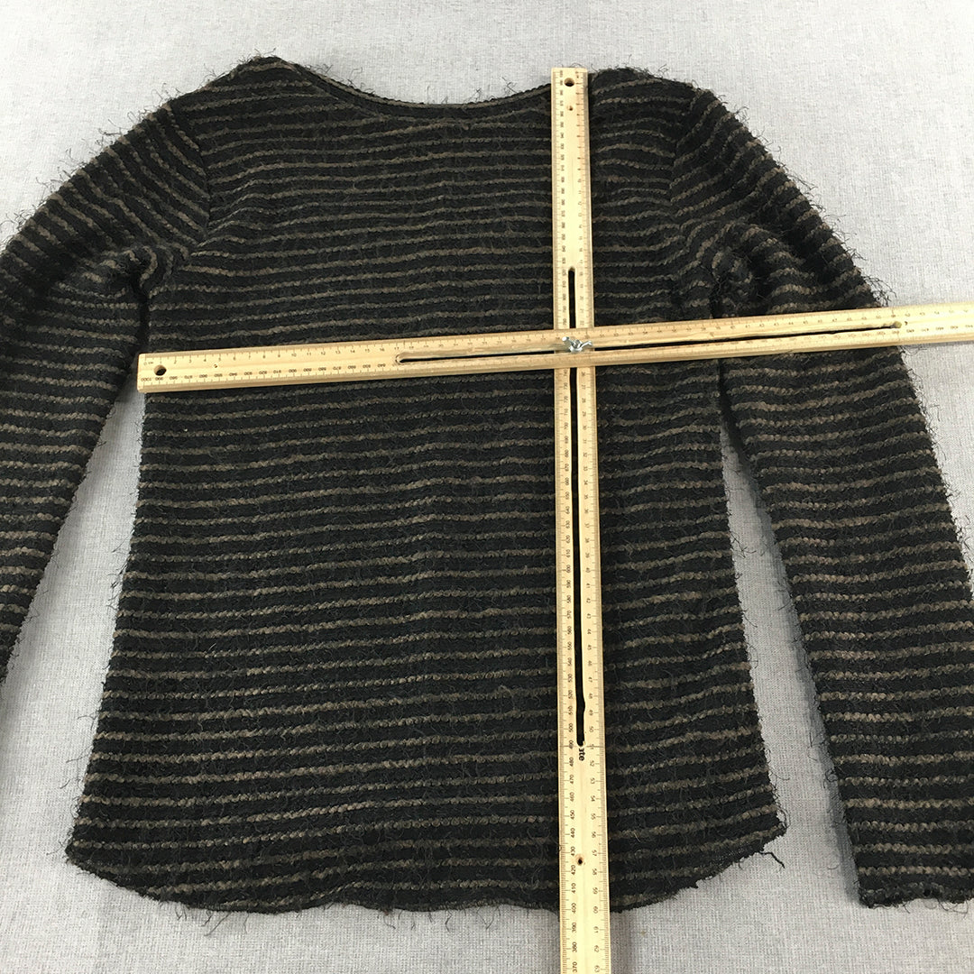 Billions & Trillions Womens Knit Sweater Size S Black Brown Striped Jumper