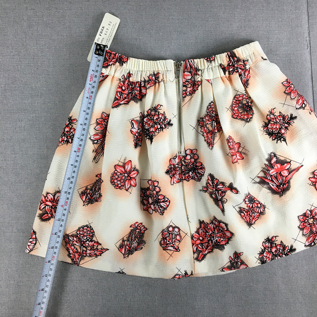 NEW Young Mi Womens Mini Skirt Free Size White Red Floral A-Line Pleated Korean