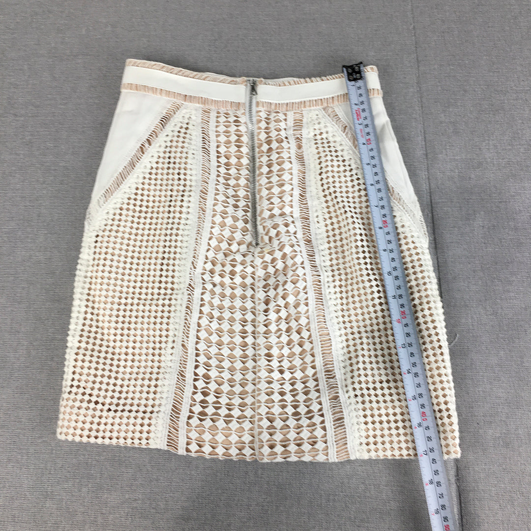 Bardot Womens Mini Skirt Size 6 AUS White Brown Straight Lace