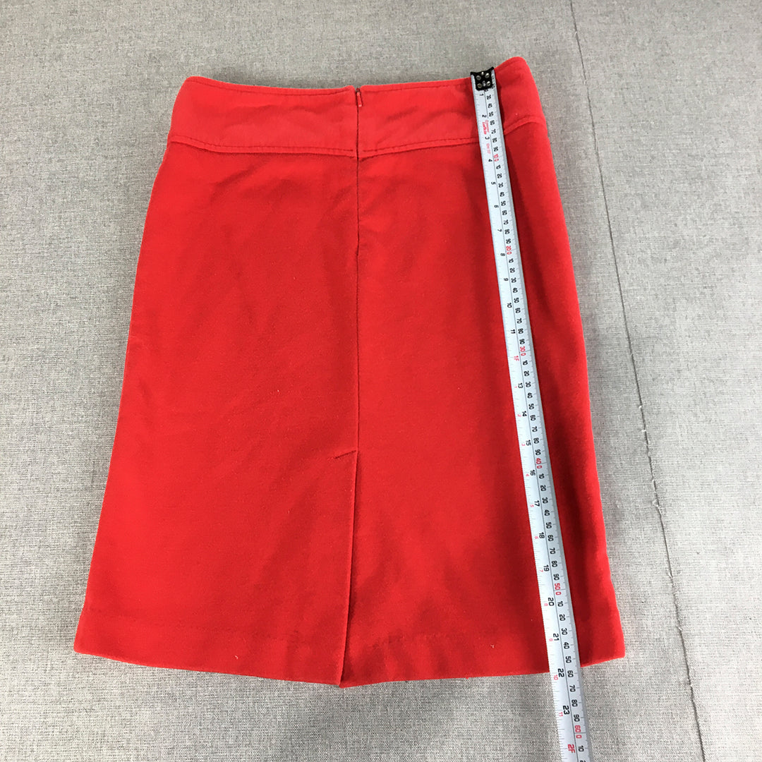 Valleygirl Womens Midi Skirt Size 8 Red Straight Pencil Stretch