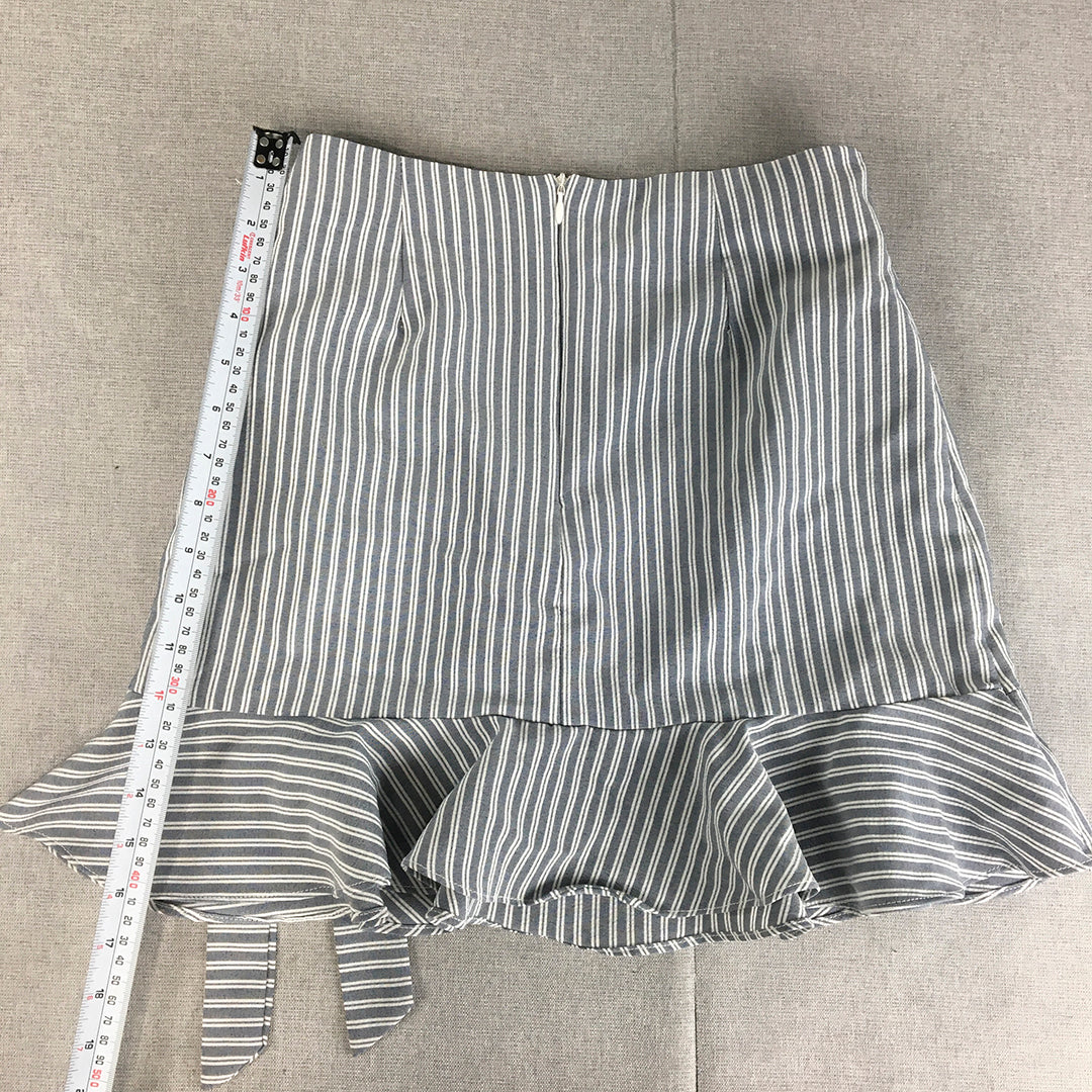 Ava Womens Mini Skirt Size 8 Blue Striped Wrap