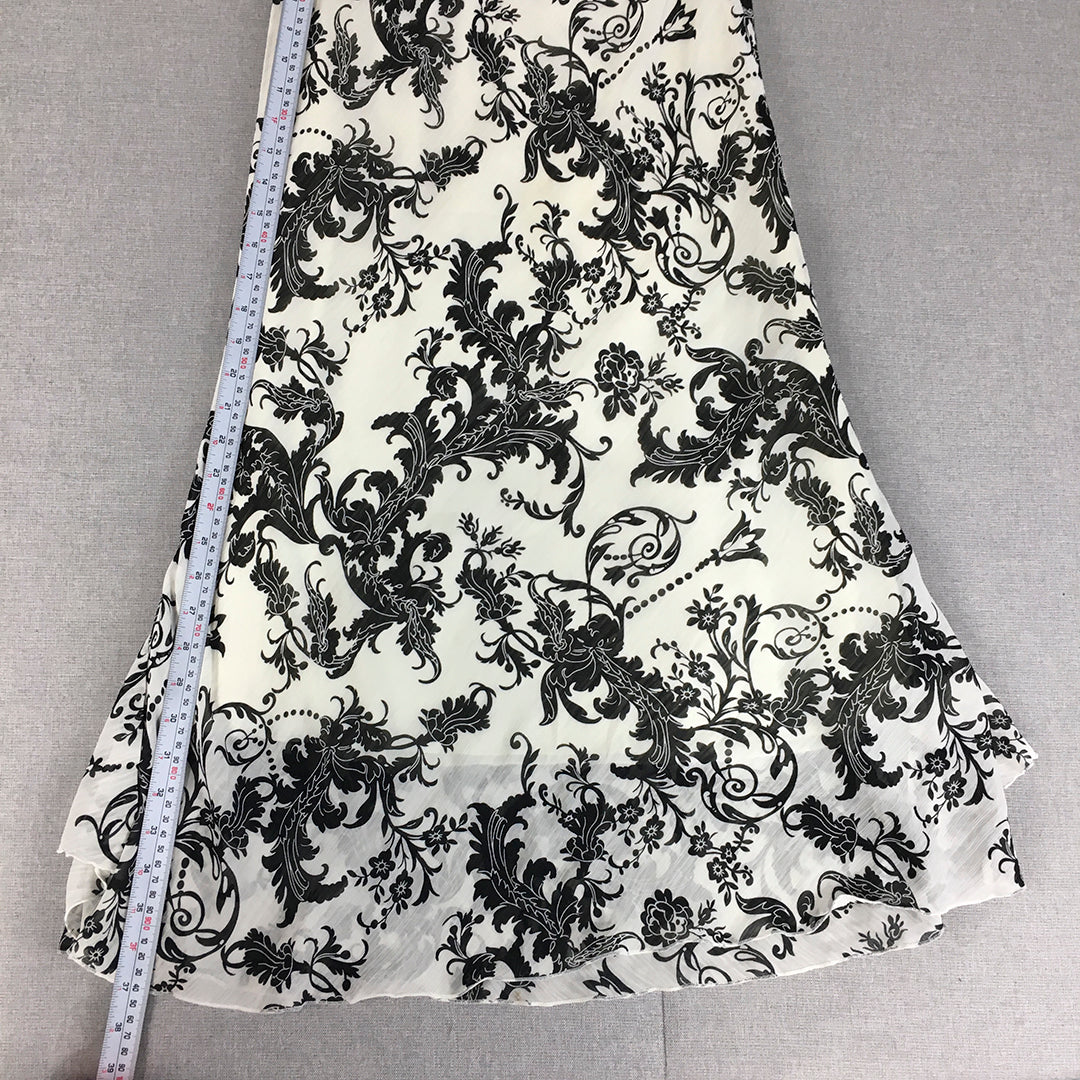 Queenspark Womens Maxi Skirt Size 8 White Black Floral Flared