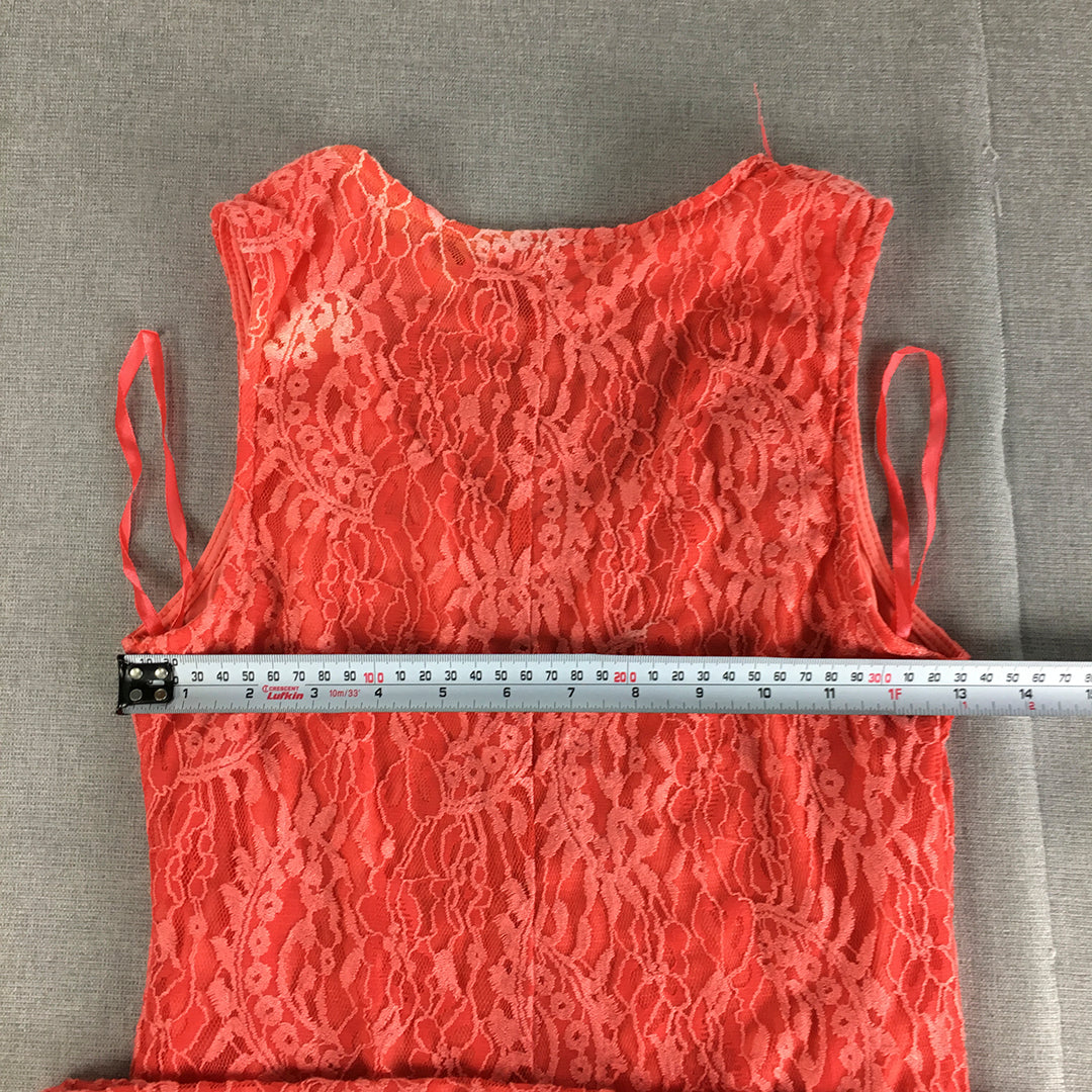 Grace Fashions Womens Mini Dress Size 10 Coral Red Floral Lace Sleeveless