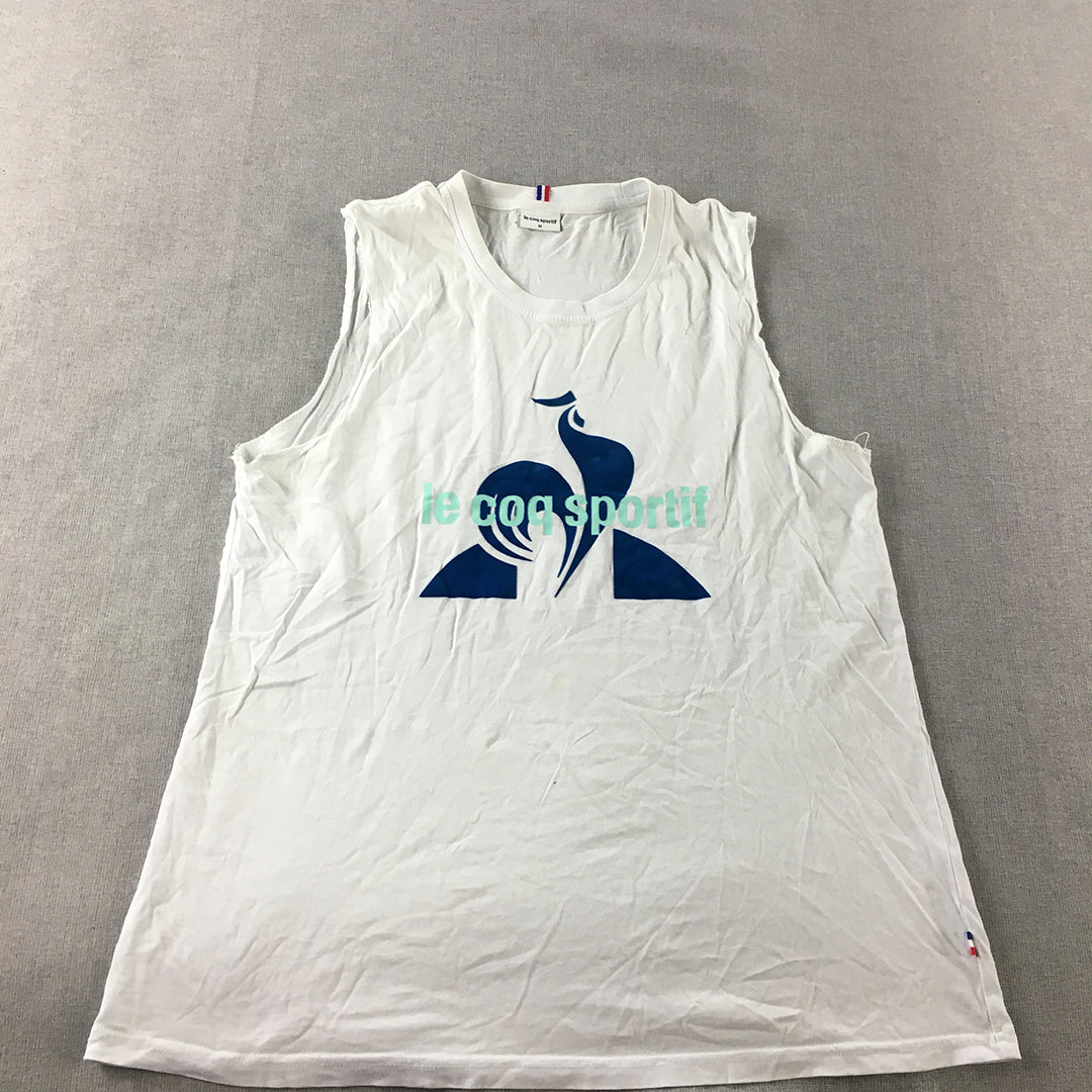 Le Coq Sportif Mens Tank Top Size M White Logo Sleeveless Singlet Shirt