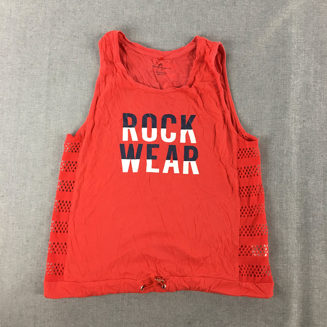 Rockwear Womens Tank Top Size 8 Red Logo Sleeveless Singlet Shirt