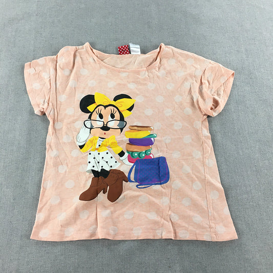 Disney Minnie Mouse Kids Girls Top Size 8 - 10 Years Pink Short Sleeve T-Shirt