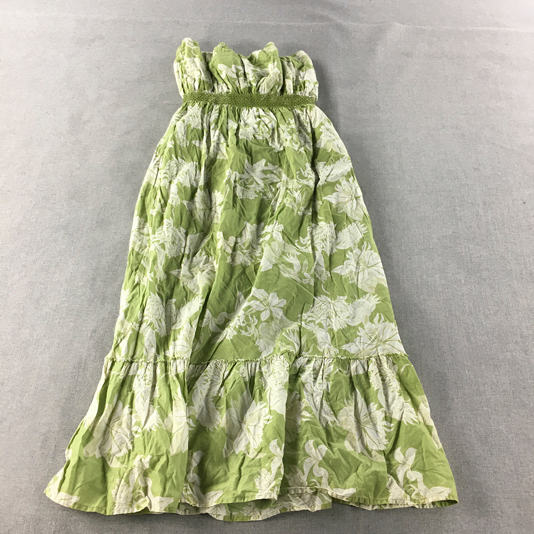 Maui Girl Womens Dress Size 14 Green Floral Hawaiian Sleeveless Knee Length