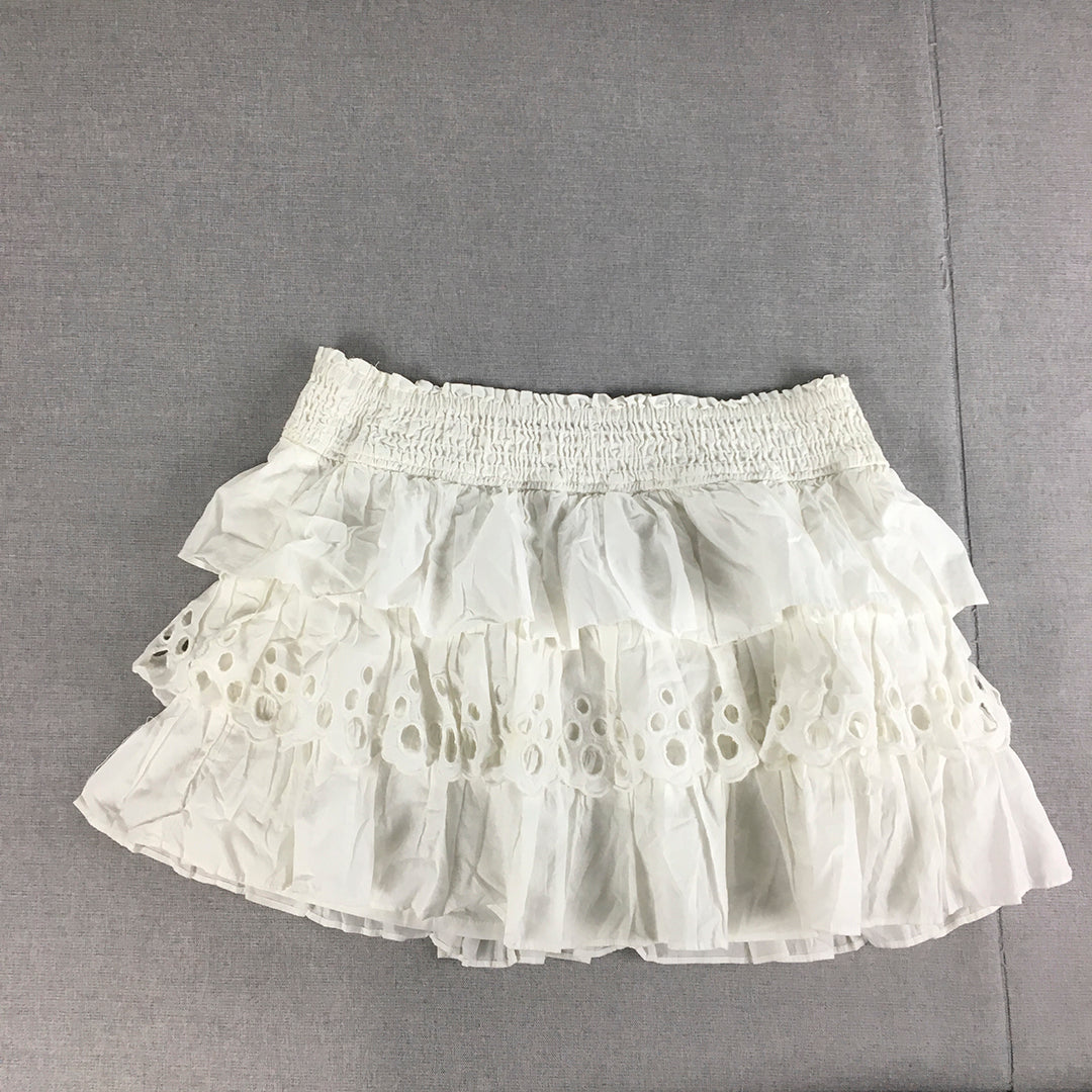 Miss Shop Womens Mini Skirt Size 14 White Elastic Waist Tiered Floral Lace