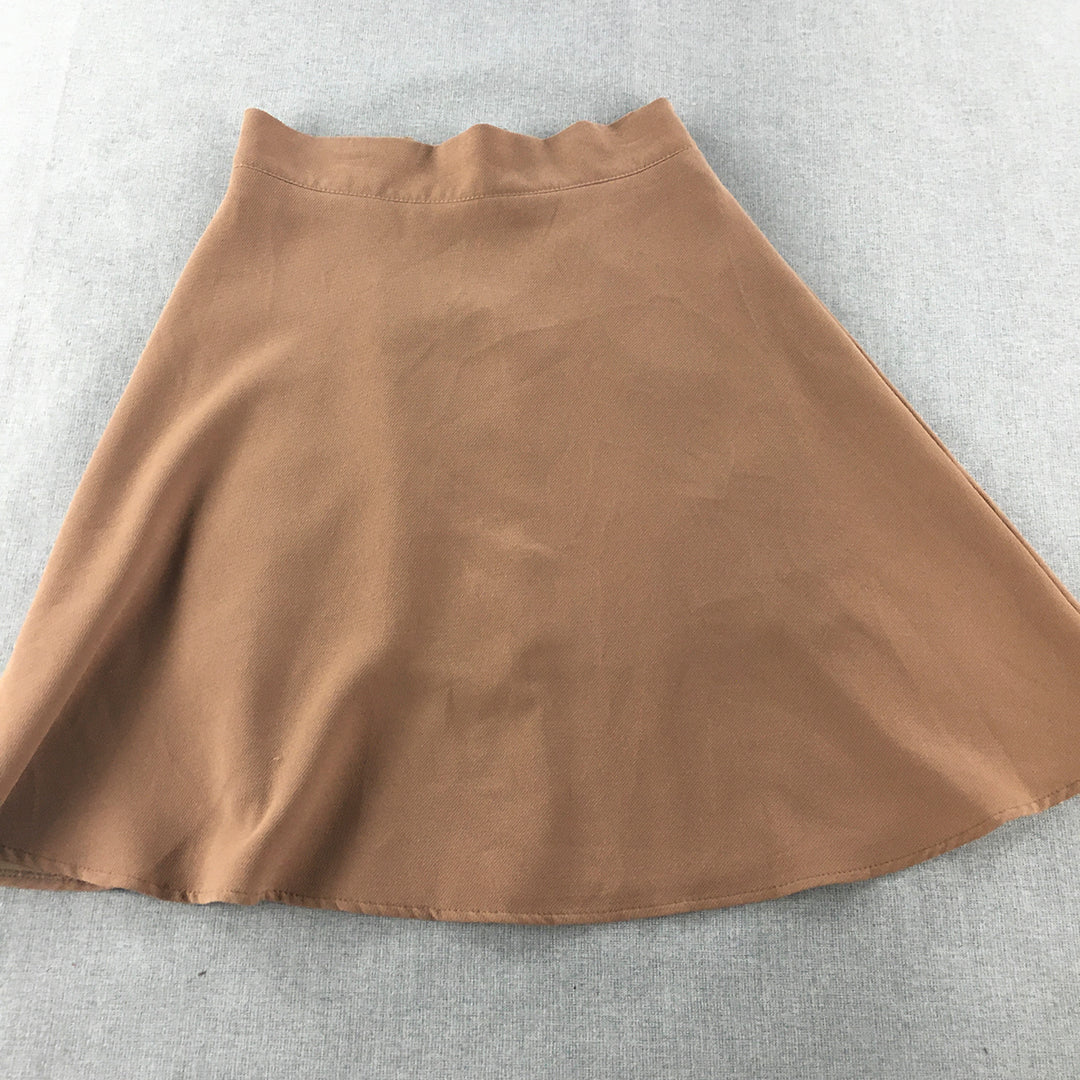 Full House Womens A-Line Skirt Size S Brown Elastic Waist