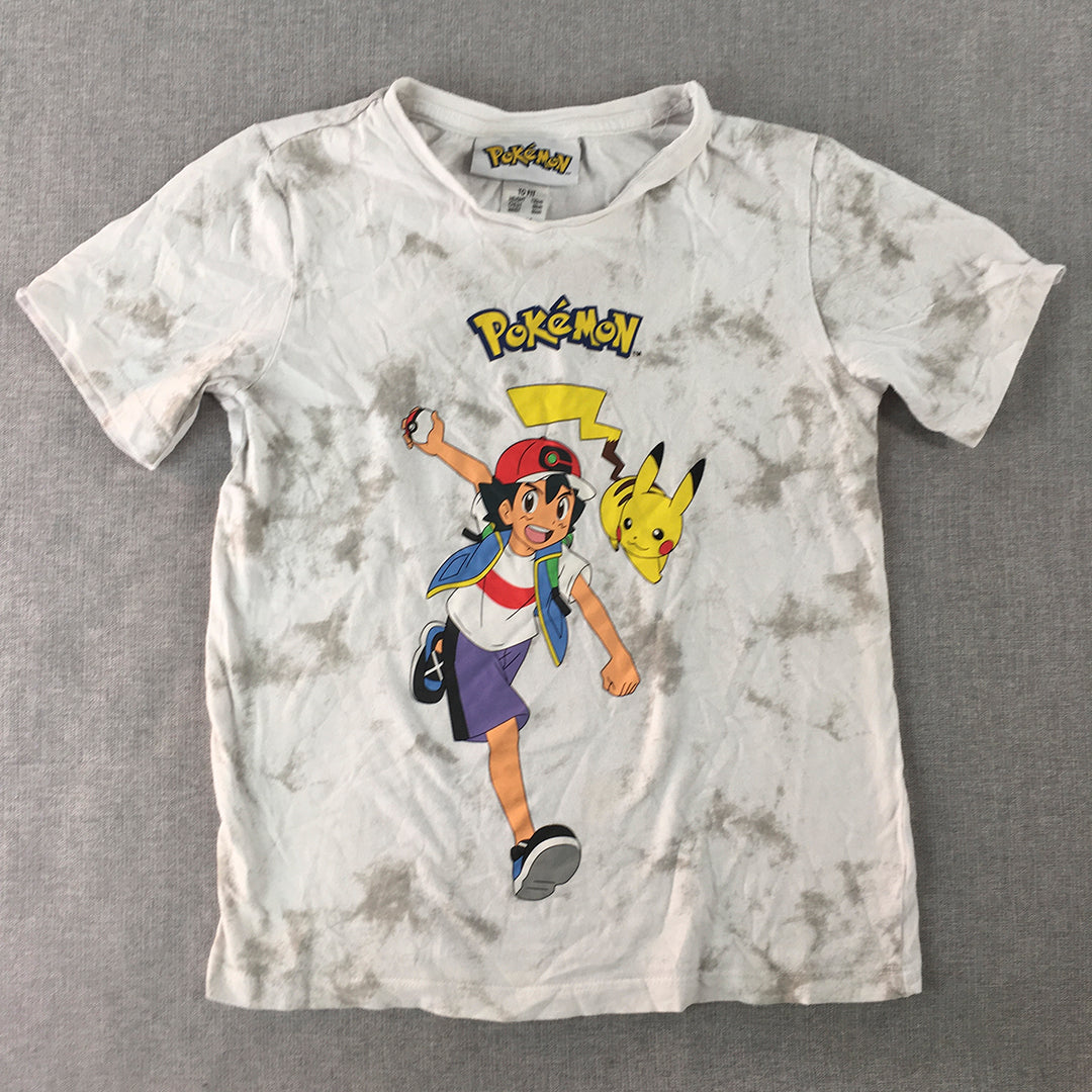 Pokemon Kids Boys T-Shirt Size 8 Grey Tie Dye Ash & Pikachu Short Sleeve