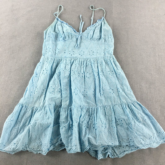 Simplee Womens Mini Dress Size L Blue Floral Lace Sleeveless Tiered