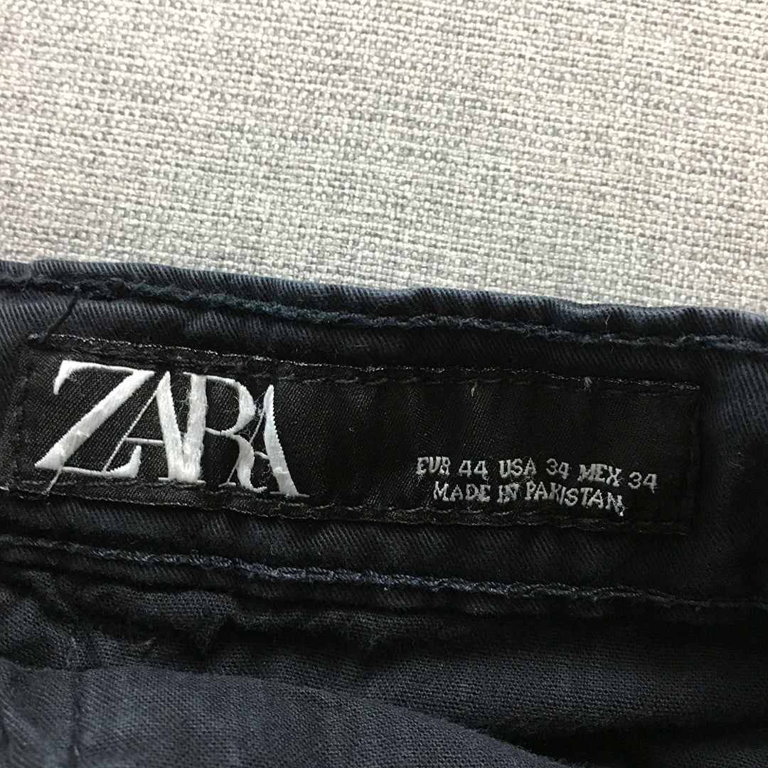 Zara Mens Chino Pants Size 34 (W34 x L31) Navy Blue Pockets