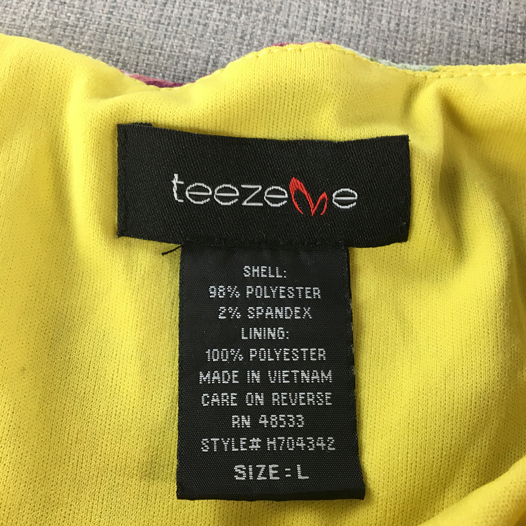 Teeze Me Womens Tiered Mini Dress Size L Yellow Floral Square Neckline Stretch