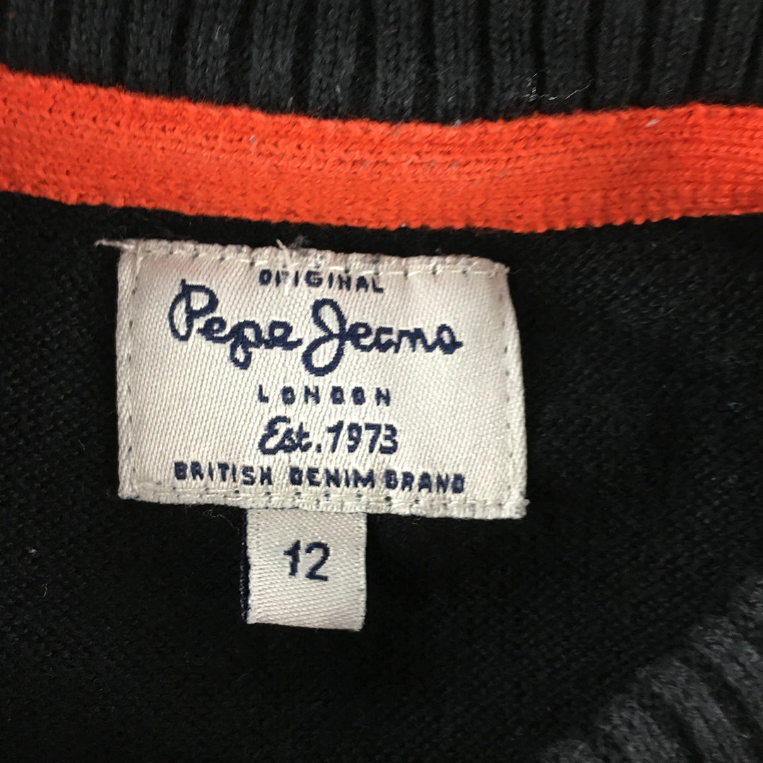 Pepe Jeans Kids Boys Knit Sweater Size 12 Black Striped Crew Neck Logo Jumper