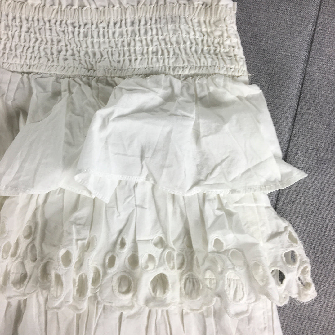 Miss Shop Womens Mini Skirt Size 14 White Elastic Waist Tiered Floral Lace