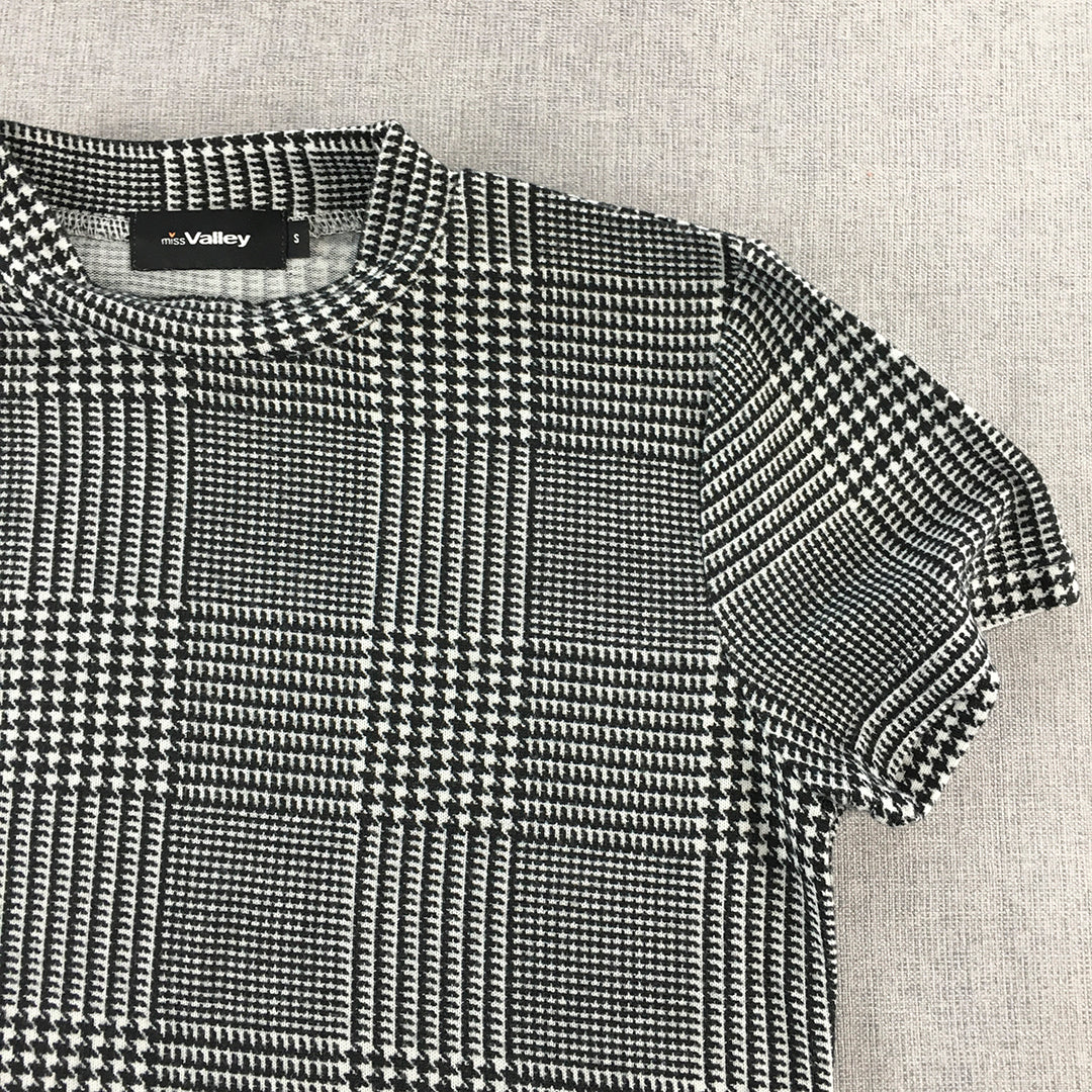 Valleygirl Womens Top Size S Black White Houndstooth Stretch Fabric Blouse