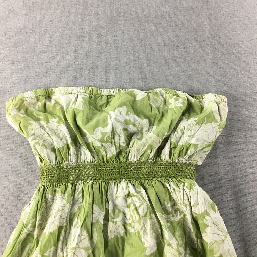 Maui Girl Womens Dress Size 14 Green Floral Hawaiian Sleeveless Knee Length