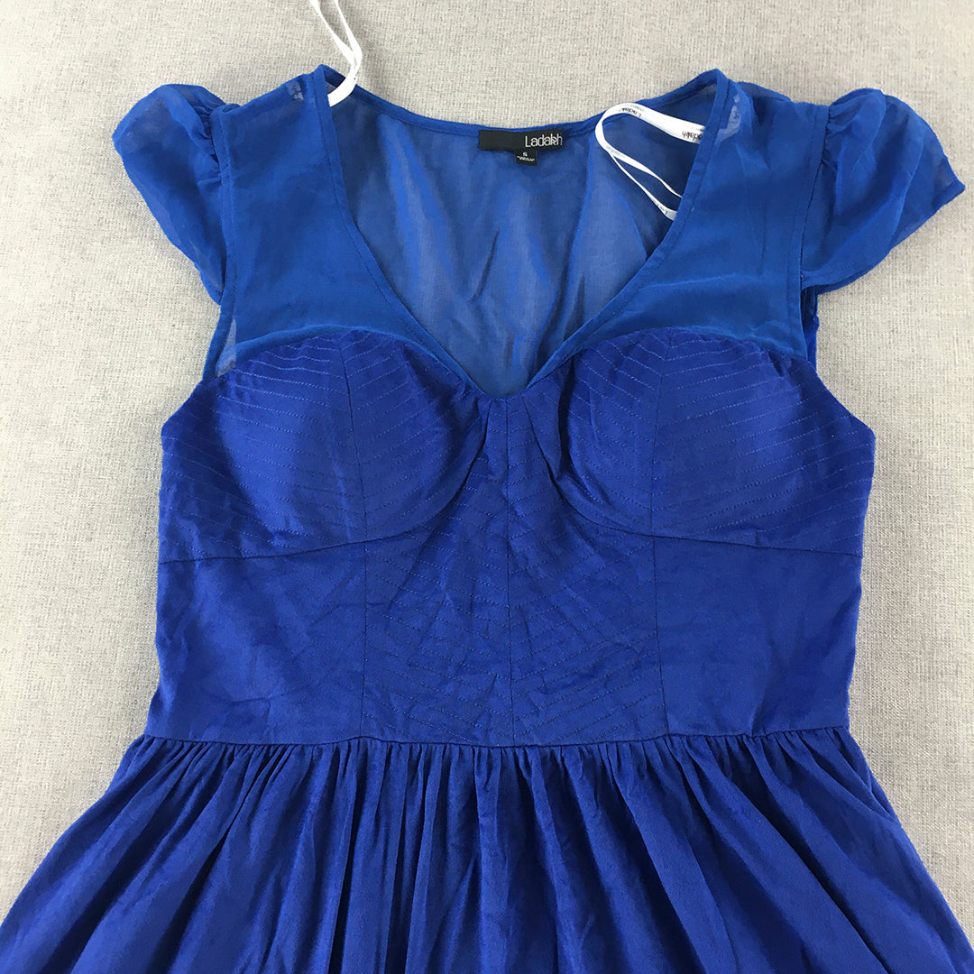 Ladakh Womens Mini Dress Size S Blue Pleated Fit Flare Event Party