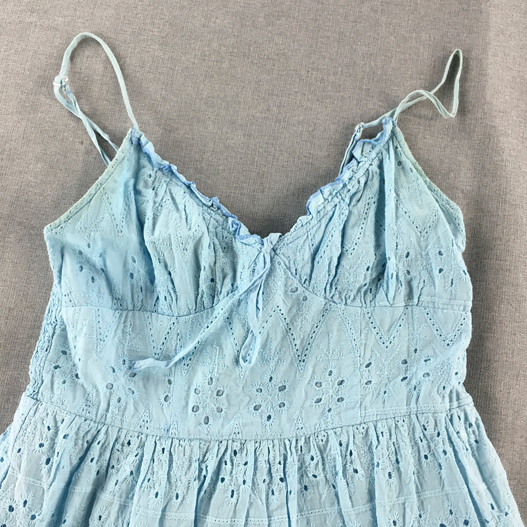 Simplee Womens Mini Dress Size L Blue Floral Lace Sleeveless Tiered