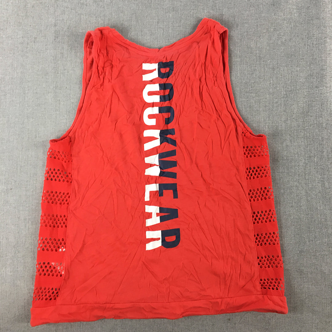 Rockwear Womens Tank Top Size 8 Red Logo Sleeveless Singlet Shirt