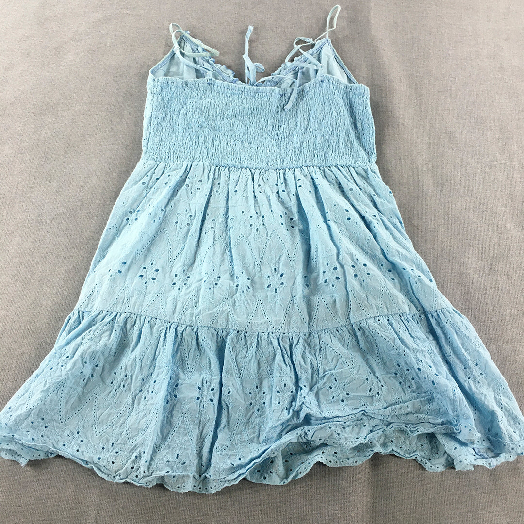 Simplee Womens Mini Dress Size L Blue Floral Lace Sleeveless Tiered