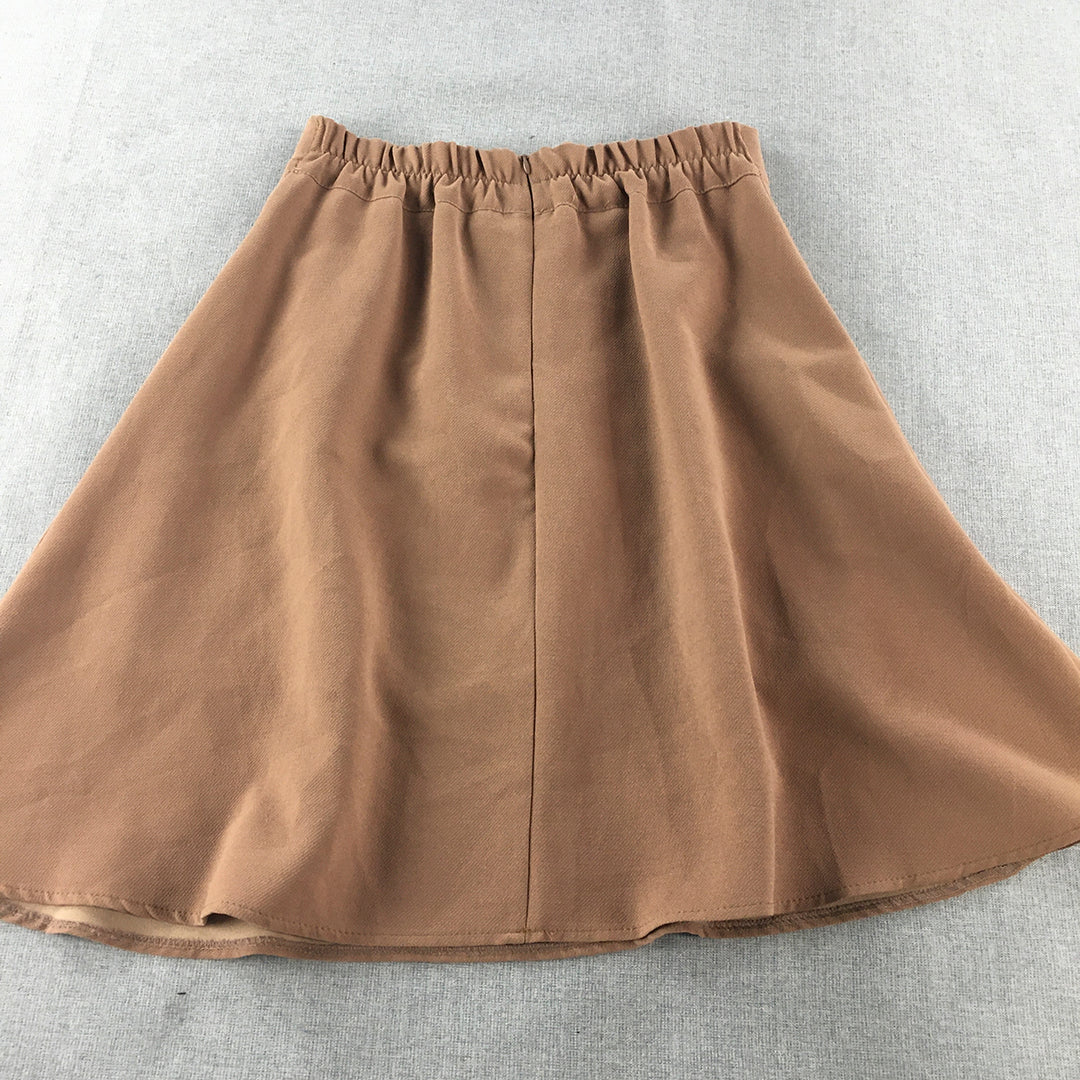 Full House Womens A-Line Skirt Size S Brown Elastic Waist