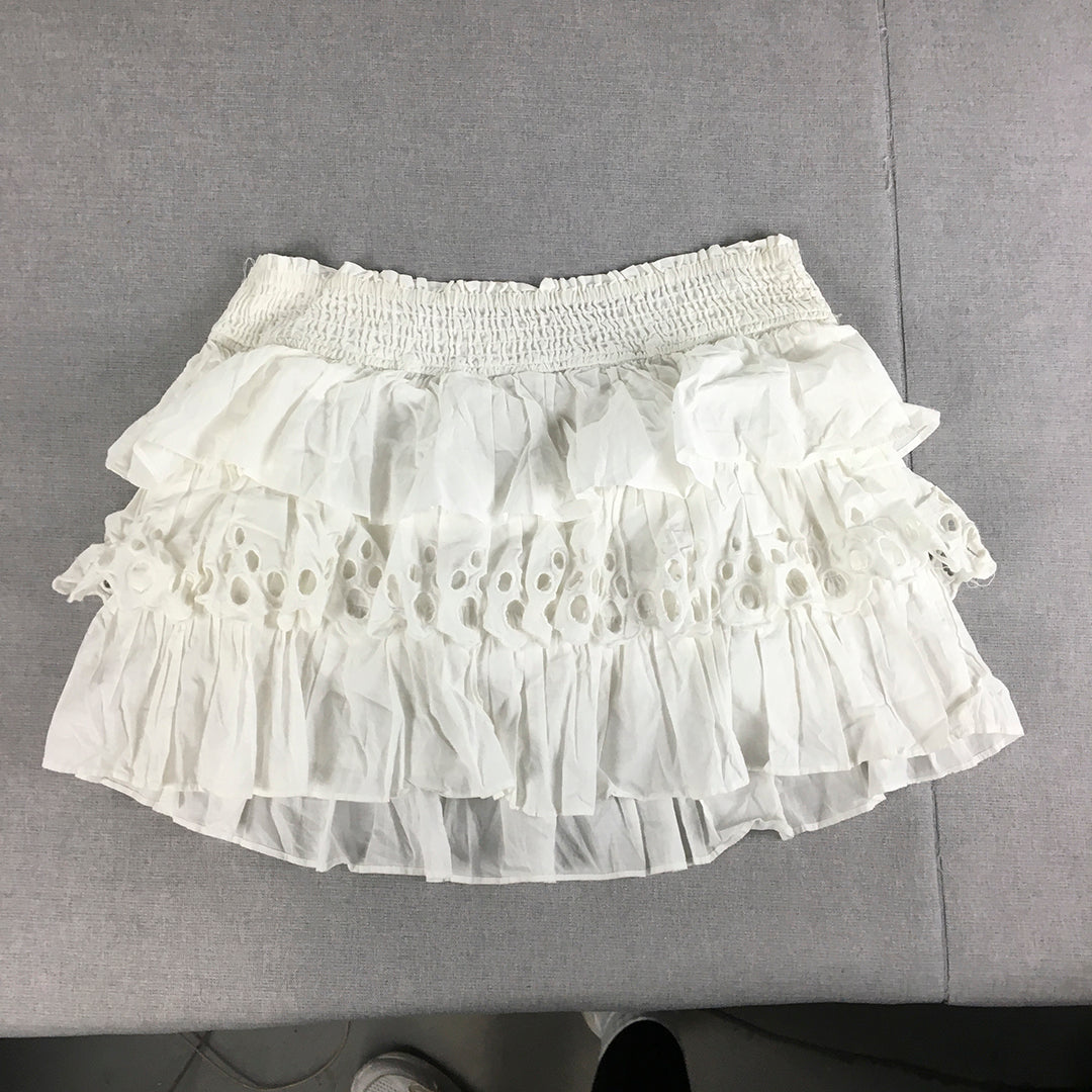 Miss Shop Womens Mini Skirt Size 14 White Elastic Waist Tiered Floral Lace