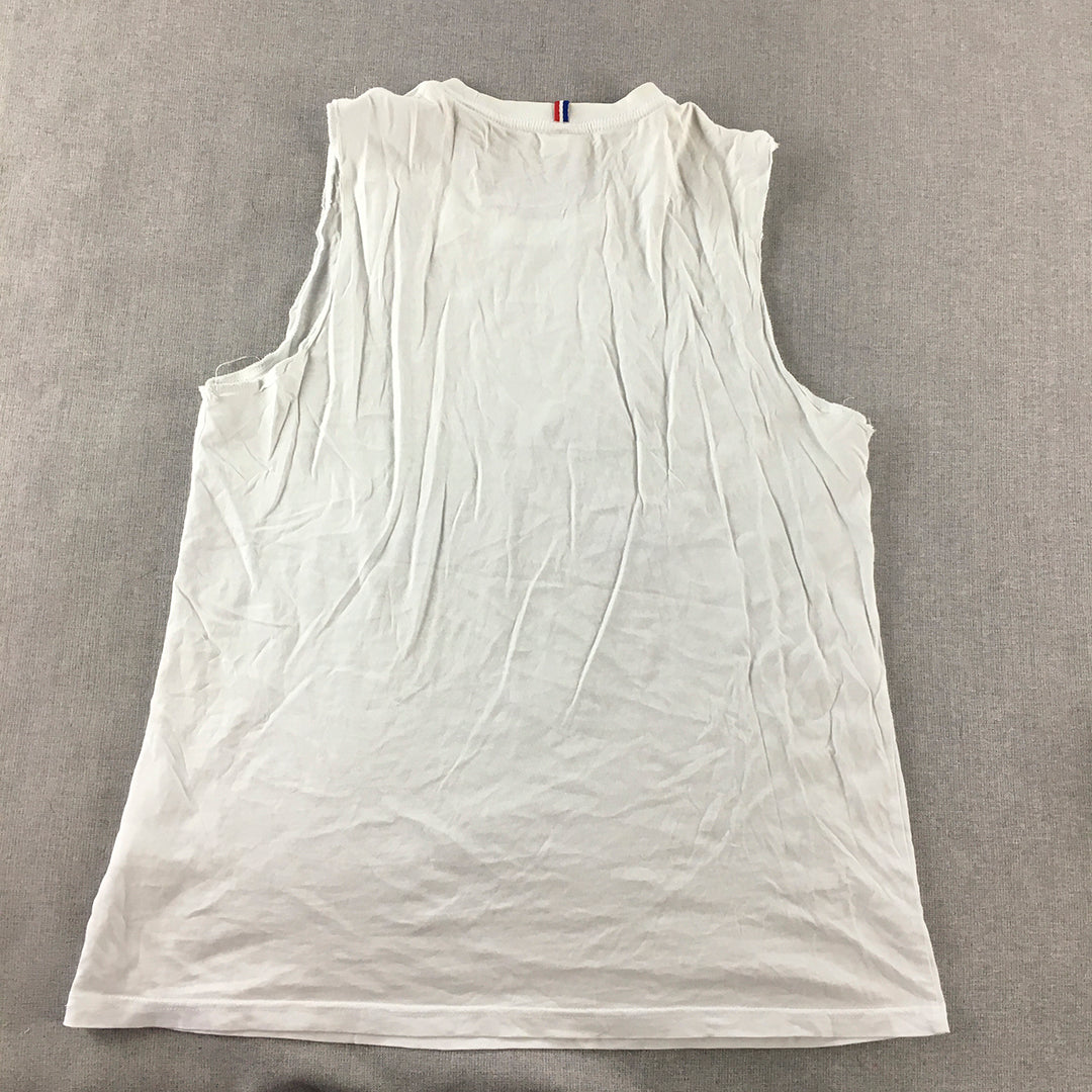 Le Coq Sportif Mens Tank Top Size M White Logo Sleeveless Singlet Shirt